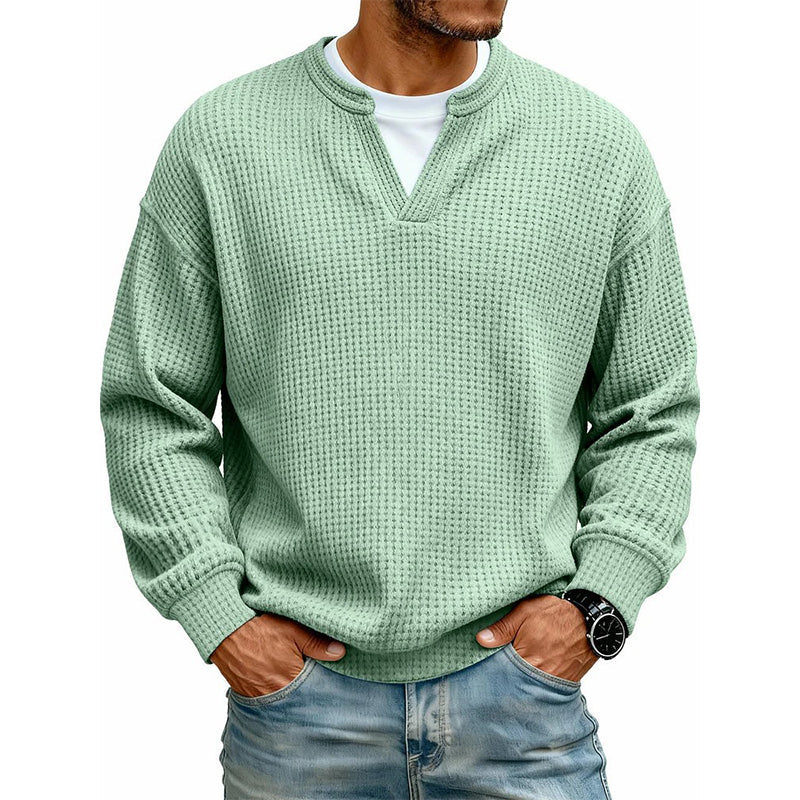 Dario · Camiseta de punto gofre con cuello de pico, color verde claro