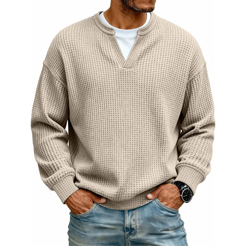 Dario · Camiseta de punto gofre con cuello de pico, color beige