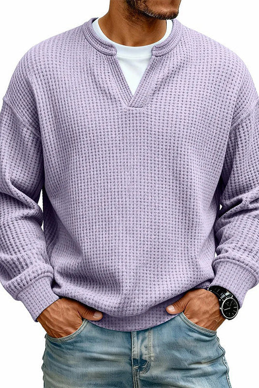 Dario · Camiseta de punto gofre con cuello de pico, color morado