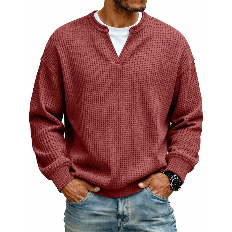 Dario · Camiseta de punto gofre con cuello de pico, color rojo