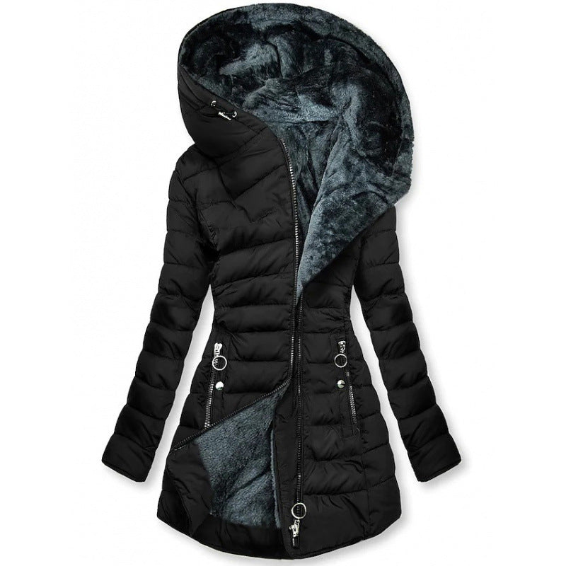 Greta · Abrigo de invierno con capucha, color negro