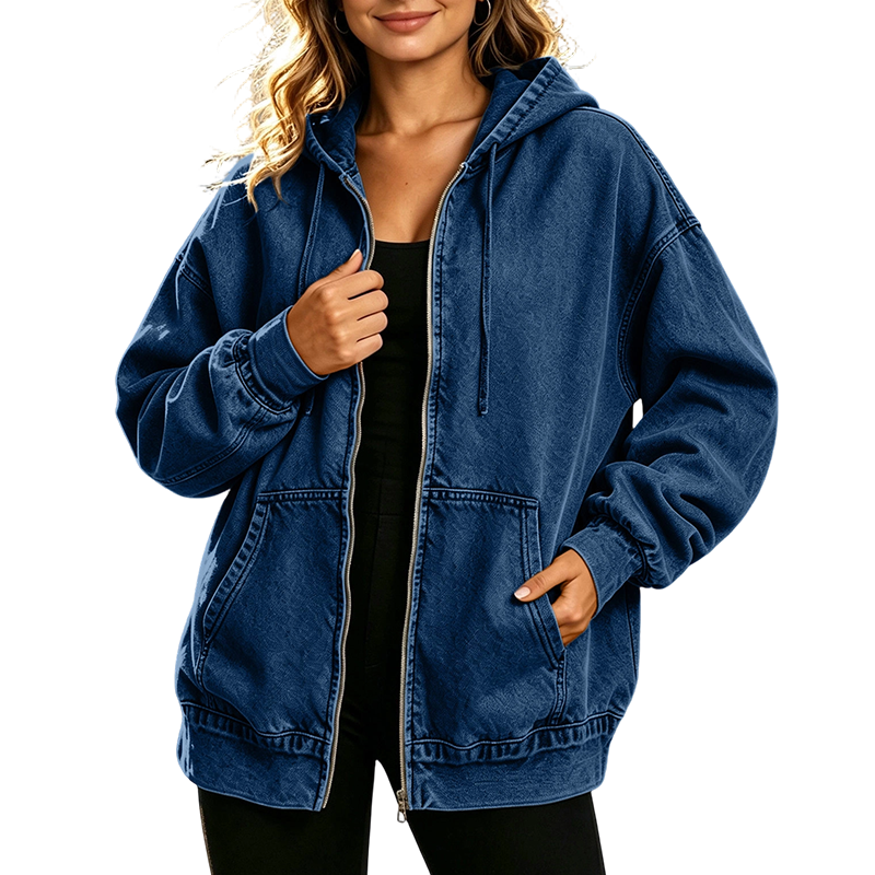Chaqueta vaquera con capucha Nerea en azul oscuro