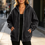Chaqueta vaquera con capucha Nerea en negro, vista frontal