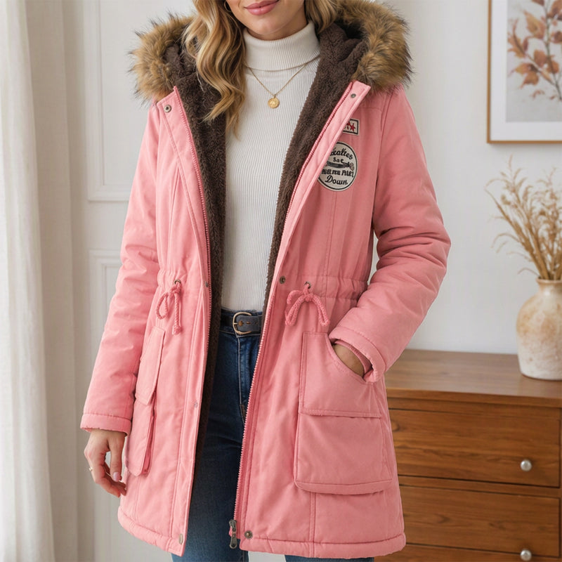 Lena · Parka con capucha y ribete de pelo en rosa