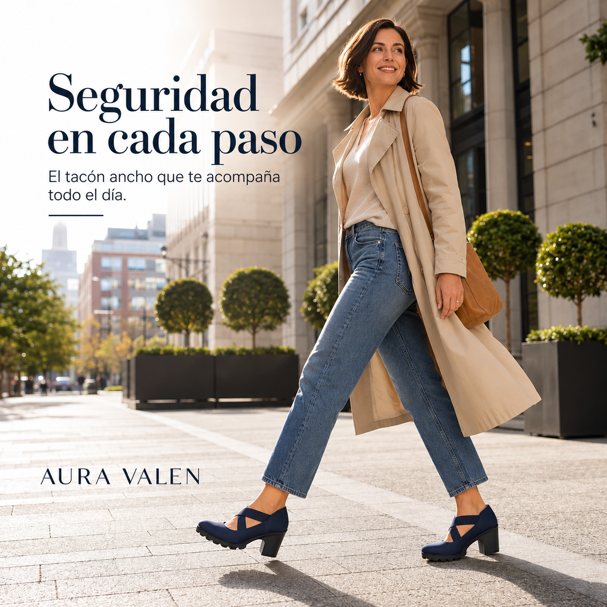 Tacones Mary Jane con tiras cruzadas en azul marino, look de calle