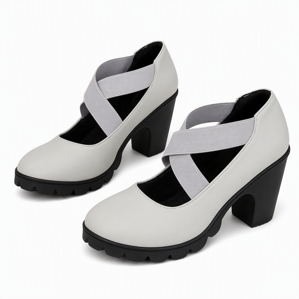 Tacones Mary Jane con tiras cruzadas en gris